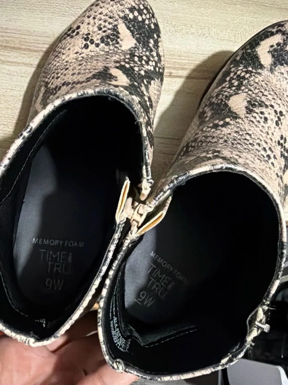 Women's 🔥 Snake-Print Ankle Boots in Taupe and Black